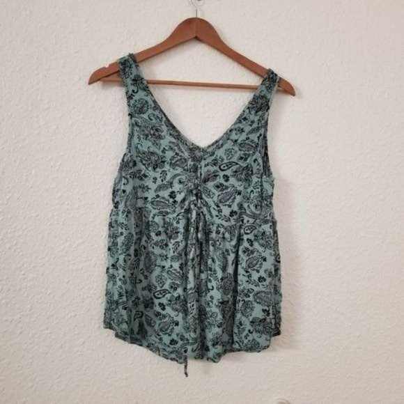 Torrid Mint Paisley Gauze Lace Up Open Back Top Torrid Size 0 - Picture 4 of 6